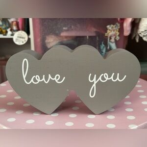 Gray & White "Love You" Double Heart Table Sign Decor Accent